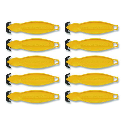 Image of Klever Koncept KCJ-2Y Safety Cutter, 5.75" Plastic Handle, Yellow, 10/Pack