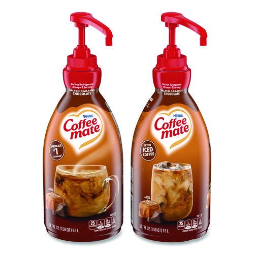 Image of Coffee mate® 12323367 Liquid Creamer Pump Bottle, Salted Caramel Chocolate, 1.5 L Pump Bottle, 2/Carton