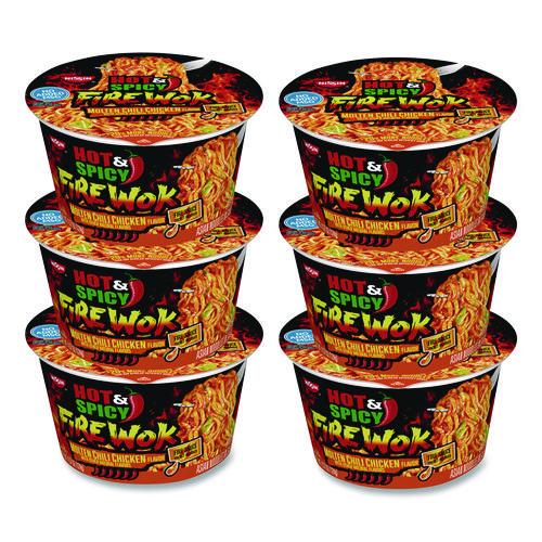 Image of NissinÂ® Hot and Spicy Fire Wok Molten Chili Chicken, 4.37 oz Bowl, 6/Carton