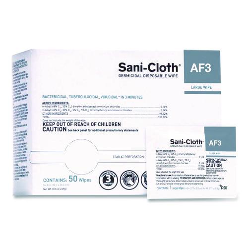 Image of Sani Professional® H59200 Sani-Cloth AF3 Germicidal Disposable Wipes, Large, 1-Ply, 8" x 5", Unscented, White, 50/Pack, 10 Packs/Carton
