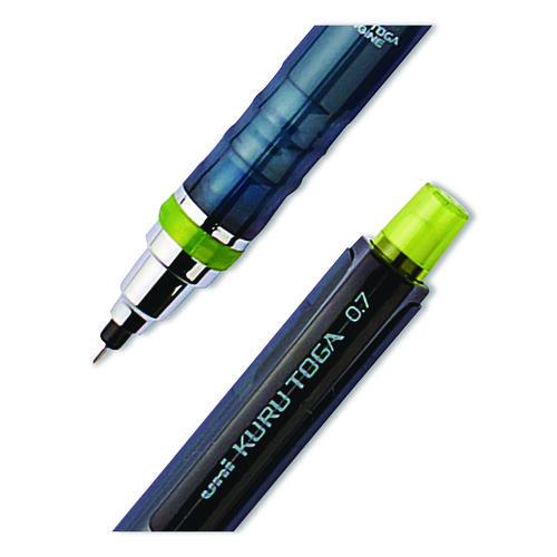 Image of uniball® 1858549 KuruToga Mechanical Pencil with Tube of Diamond Lead, 0.7 mm, HB (#2), Black Lead, Black/Green Barrel