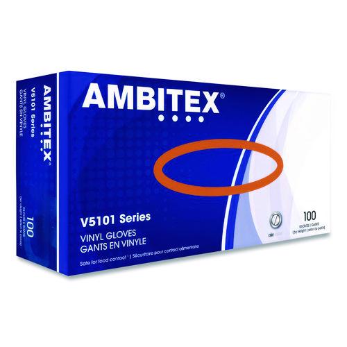 Image of AMBITEX® VLG5101 V5101 Series Latex-Free Lightly Powdered Vinyl Gloves, Large, 3 mil Thick, 9" Long, Clear, 100/Box