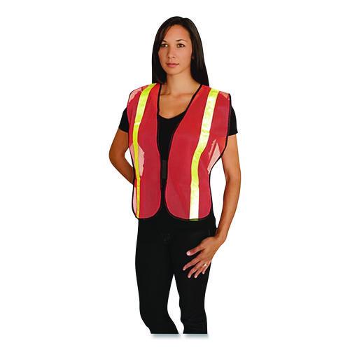 Image of PIP 300-EVOR-POR Hook and Loop Safety Vest, One Size Fits Most, Hi-Viz Orange with Yellow Prismatic Tape