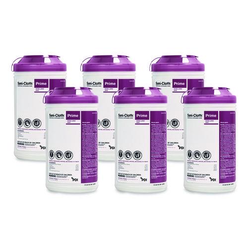 Image of Sani Professional® P24284 Sani-Cloth Prime Germicidal Disposable Wipes, Extra-Large, 1-Ply, 7.5 X 15, Unscented, White, 70/canister, 6 Canisters/carton