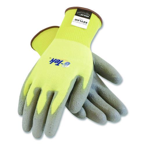 Image of PIP 09-K1250/L G-Tek KEV Cut-Resistant Seamless-Knit Gloves, EN388: 4231, Large (Size 9), Yellow/Gray, 12 Pairs