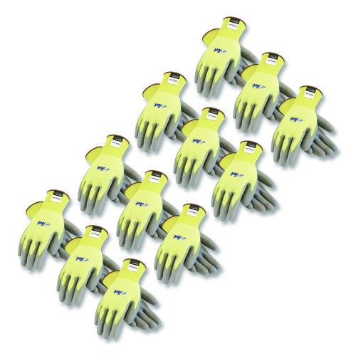 Image of PIP 09-K1250/L G-Tek KEV Cut-Resistant Seamless-Knit Gloves, EN388: 4231, Large (Size 9), Yellow/Gray, 12 Pairs