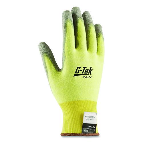 Image of PIP G-Tek Kev Cut-Resistant Seamless-Knit Gloves, Medium (size 8), Yellow/gray, 12 Pairs