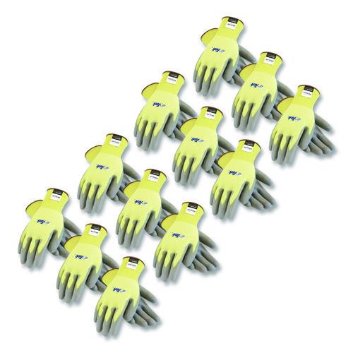 Image of PIP G-Tek Kev Cut-Resistant Seamless-Knit Gloves, Medium (size 8), Yellow/gray, 12 Pairs