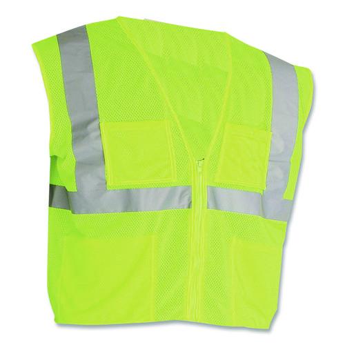 Image of PIP 302-MVGZ4PLY-3X ANSI Class 2 Four Pocket Zipper Safety Vest, Polyester Mesh, 3X-Large, Hi-Viz Lime Yellow