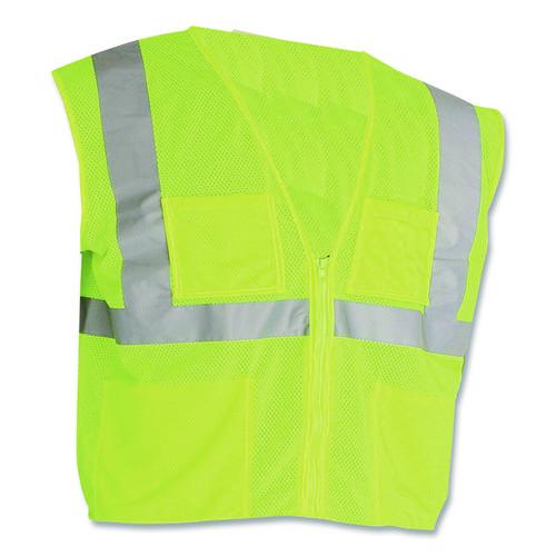 Image of PIP 302-MVGZ4PLY-L ANSI Class 2 Four Pocket Zipper Safety Vest, Polyester Mesh, Large, Hi-Viz Lime Yellow