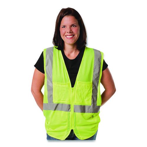 Image of PIP 302-0702Z-LY/2X ANSI Class 2 Two-Pocket Zipper Mesh Safety Vest, 2X-Large, Hi-Viz Lime Yellow