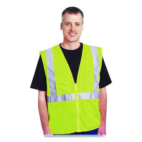 Image of PIP 302-0702Z-LY/2X ANSI Class 2 Two-Pocket Zipper Mesh Safety Vest, 2X-Large, Hi-Viz Lime Yellow