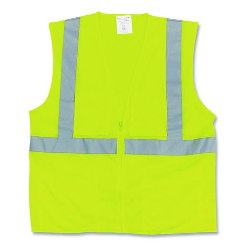 Image of PIP 302-0702Z-LY/2X ANSI Class 2 Two-Pocket Zipper Mesh Safety Vest, 2X-Large, Hi-Viz Lime Yellow