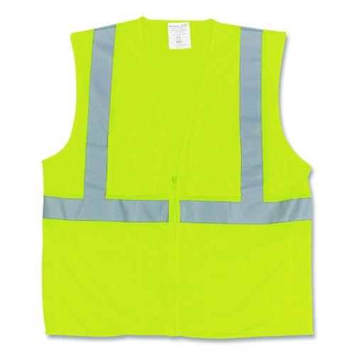 Image of PIP 302-0702Z-LY/L ANSI Class 2 Two-Pocket Zipper Mesh Safety Vest, Large, Hi-Viz Lime Yellow