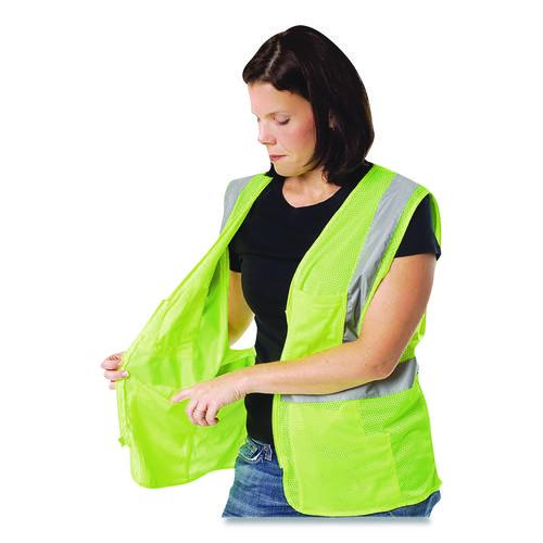Image of PIP 302-0702Z-LY/XL ANSI Class 2 Two-Pocket Zipper Mesh Safety Vest, X-Large, Hi-Viz Lime Yellow