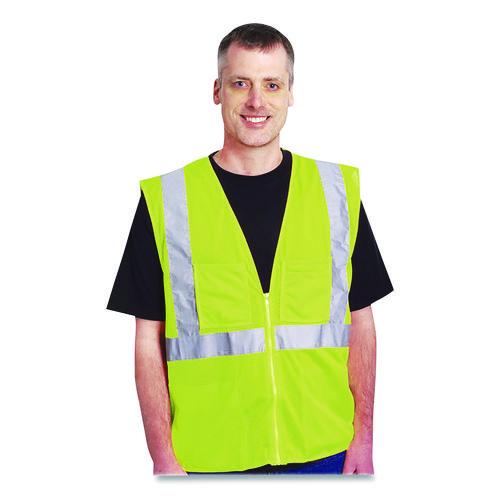 Image of PIP 302-0702Z-LY/XL ANSI Class 2 Two-Pocket Zipper Mesh Safety Vest, X-Large, Hi-Viz Lime Yellow