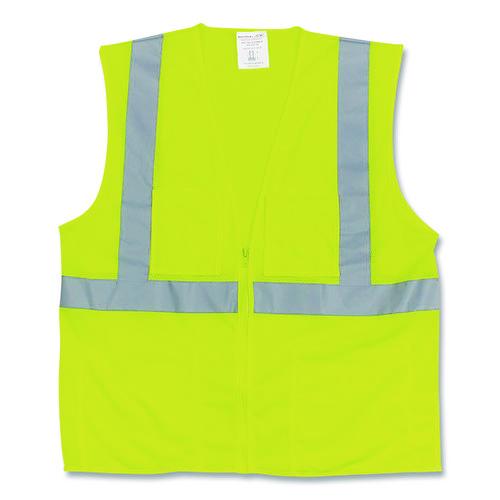 Image of PIP 302-0702Z-LY/XL ANSI Class 2 Two-Pocket Zipper Mesh Safety Vest, X-Large, Hi-Viz Lime Yellow