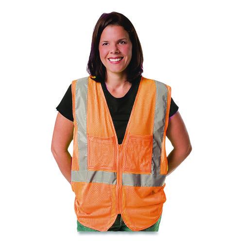 Image of PIP 302-0702Z-OR/L ANSI Class 2 Two-Pocket Zipper Mesh Safety Vest, Polyester Mesh, Large, Orange