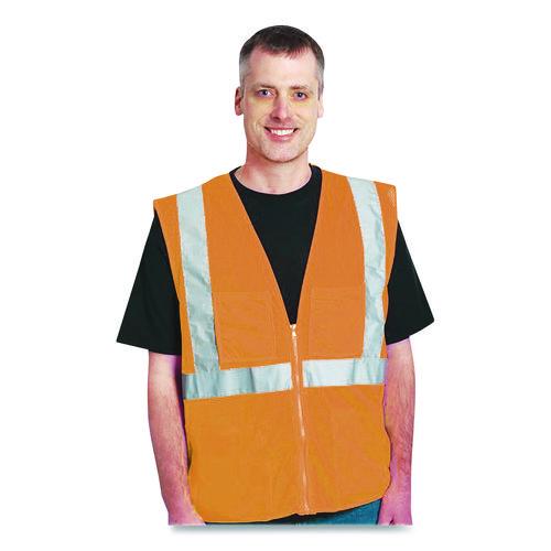 Image of PIP 302-0702Z-OR/L ANSI Class 2 Two-Pocket Zipper Mesh Safety Vest, Polyester Mesh, Large, Orange