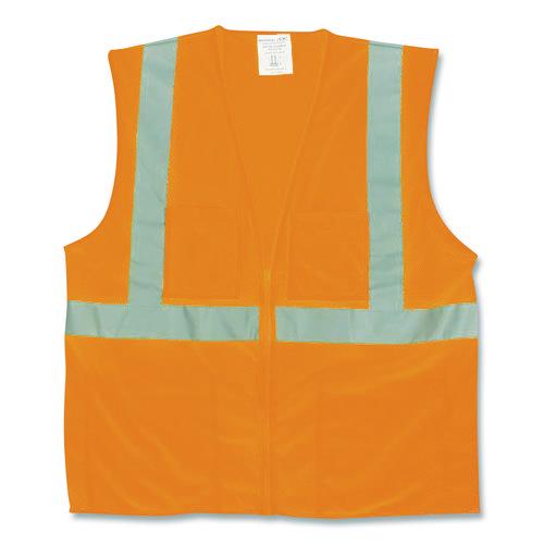 Image of PIP 302-0702Z-OR/L ANSI Class 2 Two-Pocket Zipper Mesh Safety Vest, Polyester Mesh, Large, Orange