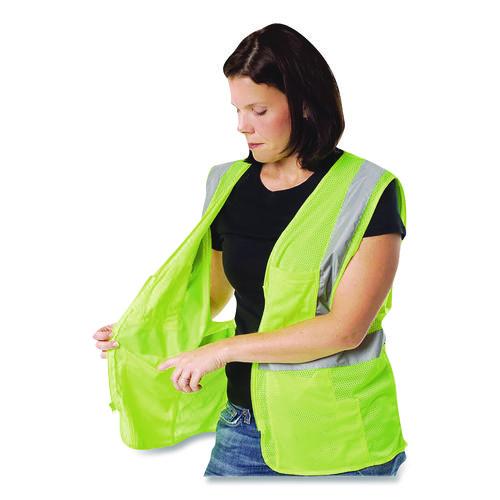 Image of PIP 302-MVGZ4PLY-XL ANSI Class 2 Four Pocket Zipper Safety Vest, Polyester Mesh, X-Large, Hi-Viz Lime Yellow