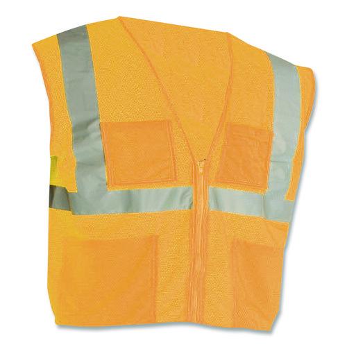 Image of PIP 302-MVGZ4POR-L ANSI Class 2 Four Pocket Zipper Safety Vest, Polyester Mesh, Large, Hi-Viz Orange
