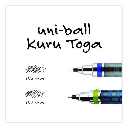 Image of uniball® 1858549 KuruToga Mechanical Pencil with Tube of Diamond Lead, 0.7 mm, HB (#2), Black Lead, Black/Green Barrel