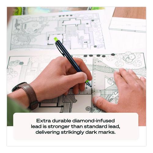 Image of uniball® 1858549 KuruToga Mechanical Pencil with Tube of Diamond Lead, 0.7 mm, HB (#2), Black Lead, Black/Green Barrel