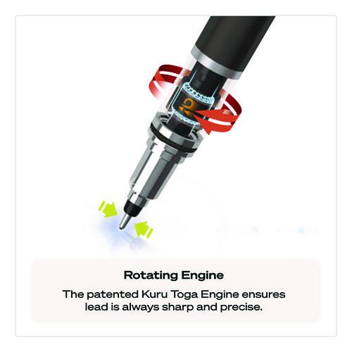 Image of uniball® 1858549 KuruToga Mechanical Pencil with Tube of Diamond Lead, 0.7 mm, HB (#2), Black Lead, Black/Green Barrel