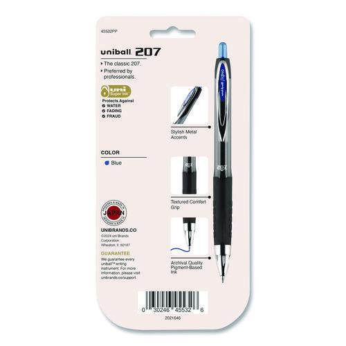 Image of uniball® 45532PP Signo 207 Gel Pen, Retractable, Medium 0.7 mm, Blue Ink, Smoke/Black/Blue Barrel, 4/Pack