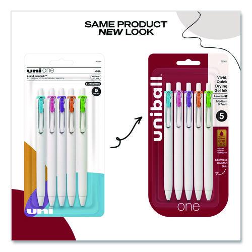 Image of uniball® 70381 uniONE Gel Pen, Retractable, Medium 0.7 mm, Assorted Fashion Ink and Barrel Colors, 5/Pack