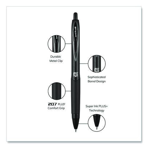 Image of uniball® 70460 207 Plus+ Gel Pen, Retractable, Medium 0.7 mm, Black Ink, Black Barrel, 4/Pack