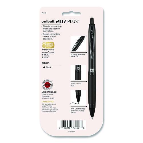 Image of uniball® 70460 207 Plus+ Gel Pen, Retractable, Medium 0.7 mm, Black Ink, Black Barrel, 4/Pack