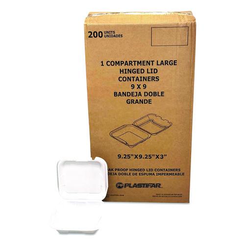 Image of Plastifar 12084 Foam Hinged Lid Containers, 9 x 9 x 3, White, Foam, 200/Carton