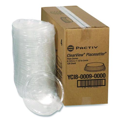 Image of Pactiv Evergreen YCI800090000 ClearView Dome-Style Lid with Tabs, 8.9" Diameter x 0.8" h, Clear, Plastic, 126/Carton