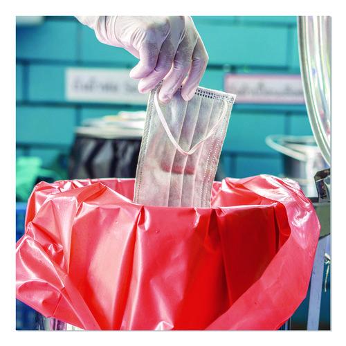 Image of Heritage A8046ZR Healthcare Biohazard Printed Can Liners, Biohazard Infectious Waste, 45 gal, 3 mil, 40" x 46", Red, Flat Pack, 75/Carton