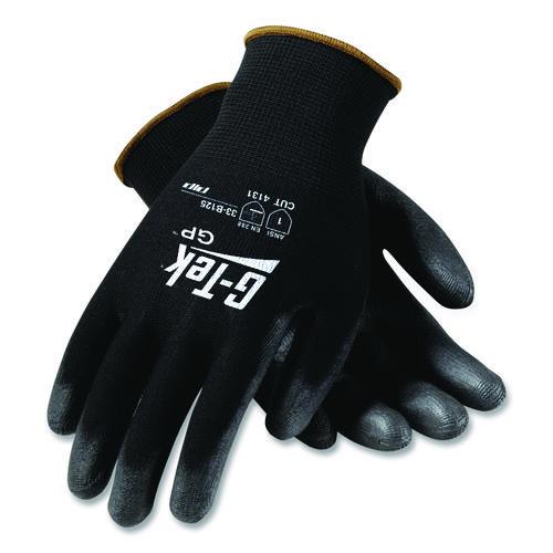 Image of G-Tek® 33-B125/M GP Polyurethane-Coated Nylon Gloves, EN388: 1111, 10" Long, Medium, Black, 12 Pairs