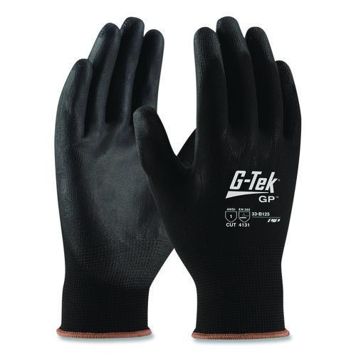 Image of G-Tek® 33-B125/M GP Polyurethane-Coated Nylon Gloves, EN388: 1111, 10" Long, Medium, Black, 12 Pairs