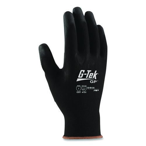 Image of G-Tek® 33-B125/L GP Polyurethane-Coated Nylon Gloves, EN388: 1111, 10" Long, Large, Black, 12 Pairs