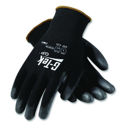 Image of G-Tek® 33-B125/L GP Polyurethane-Coated Nylon Gloves, EN388: 1111, 10" Long, Large, Black, 12 Pairs