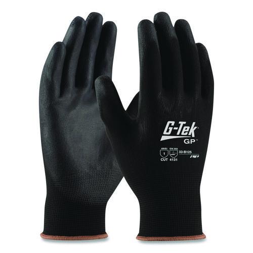 Image of G-Tek® 33-B125/L GP Polyurethane-Coated Nylon Gloves, EN388: 1111, 10" Long, Large, Black, 12 Pairs