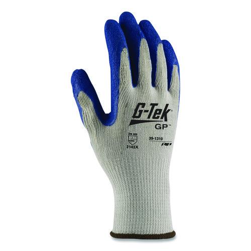 Image of G-Tek® 39-1310/XL GP Latex-Coated Cotton/Polyester Gloves, EN388: 1111, 10" Long, X-Large, Gray/Blue, 12 Pairs
