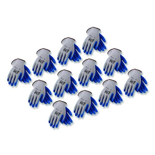 Image of G-Tek® 39-1310/L GP Latex-Coated Cotton/Polyester Gloves, EN388: 1111, 10" Long, Large, Gray/Blue, 12 Pairs