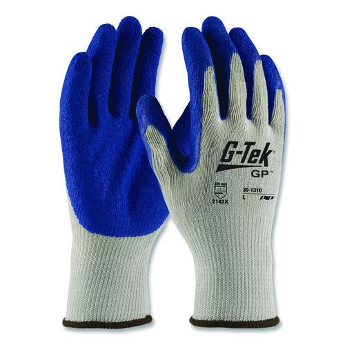Image of G-Tek® 39-1310/L GP Latex-Coated Cotton/Polyester Gloves, EN388: 1111, 10" Long, Large, Gray/Blue, 12 Pairs