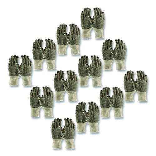 Image of PIP 36-110PDD/S PVC-Dotted Cotton/Polyester Work Gloves, Reversible, Small, Beige/Black, 12 Pairs