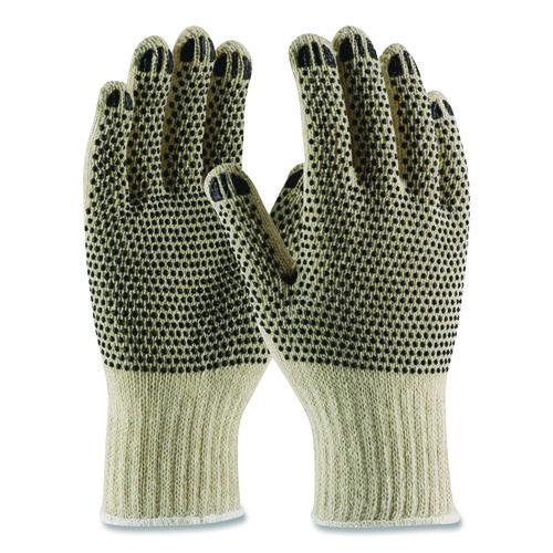 Image of PIP 36-110PDD/S PVC-Dotted Cotton/Polyester Work Gloves, Reversible, Small, Beige/Black, 12 Pairs