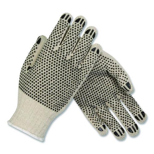 Image of PIP 36-110PDD/S PVC-Dotted Cotton/Polyester Work Gloves, Reversible, Small, Beige/Black, 12 Pairs