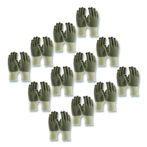 Image of PIP 36-110PDD/L PVC-Dotted Cotton/Polyester Work Gloves, Reversible, Large, Beige/Black, 12 Pairs