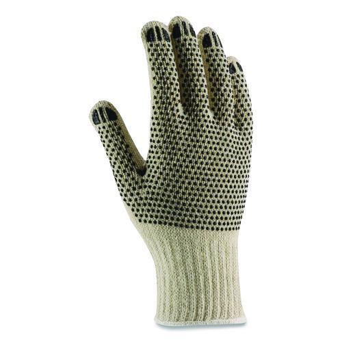 Image of PIP 36-110PDD/L PVC-Dotted Cotton/Polyester Work Gloves, Reversible, Large, Beige/Black, 12 Pairs