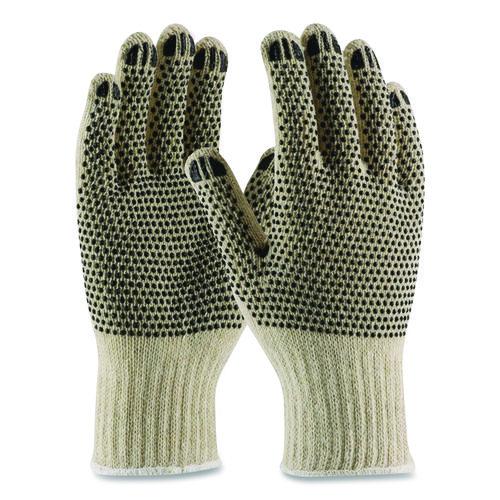 Image of PIP 36-110PDD/L PVC-Dotted Cotton/Polyester Work Gloves, Reversible, Large, Beige/Black, 12 Pairs